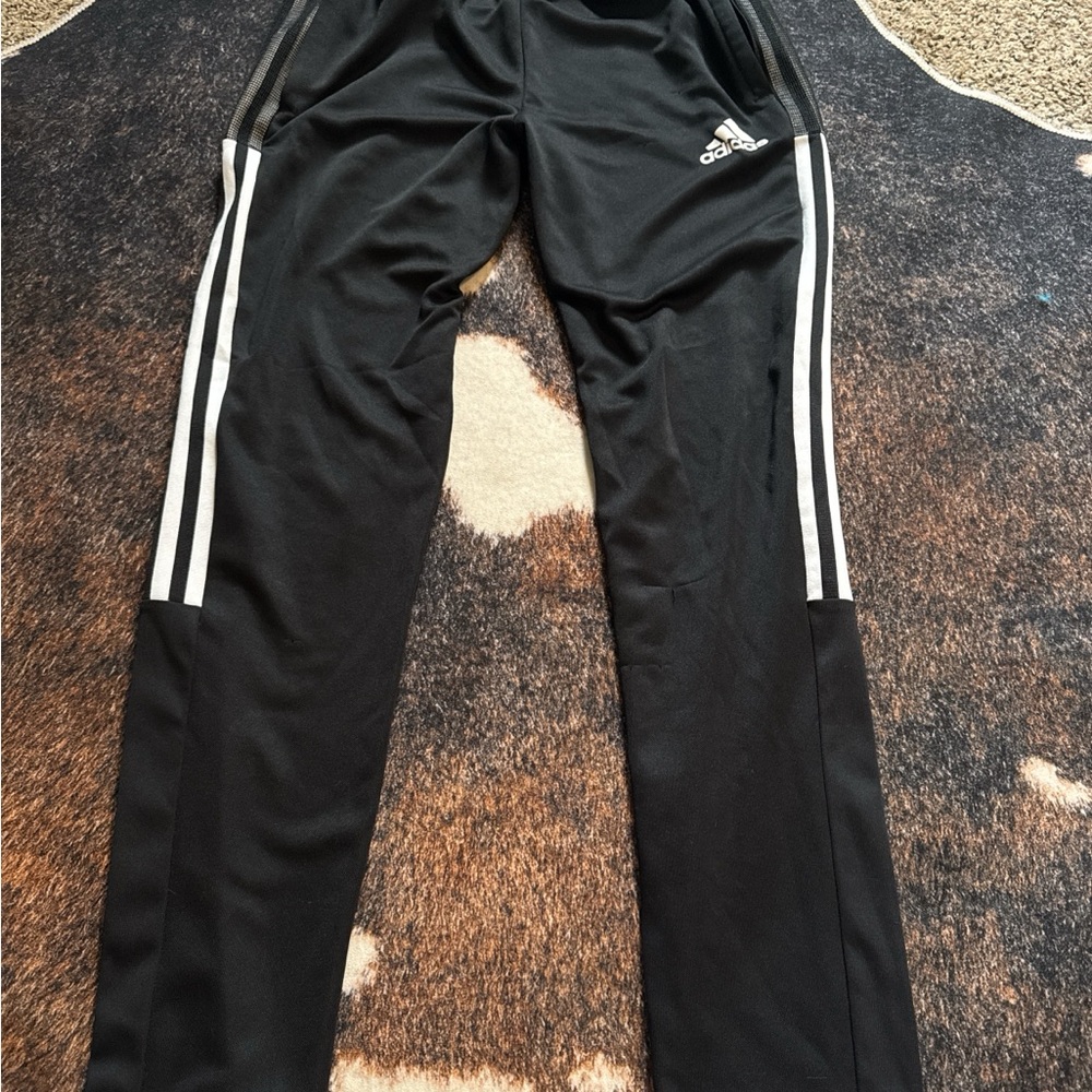 Adidas women’s Black Joggers with White Stripes